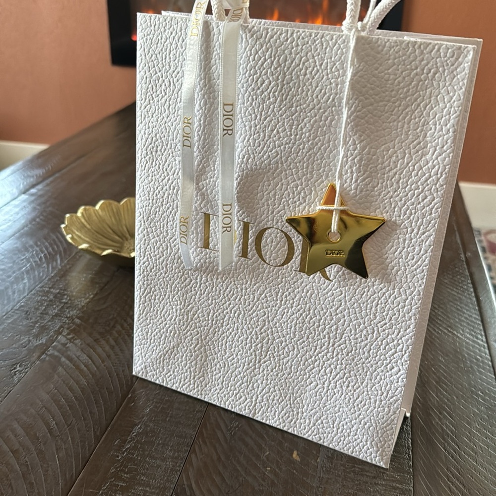 Dior Textured White Bag with Gold Star Accent